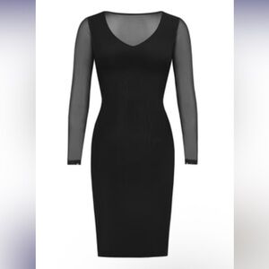 Shapellx Women’s Sz S Black Long Sleeve Dress Bodycon Shapewear Shelf Bra NWOT